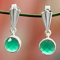 Sterling silver dangle earrings, 'Mumbai Serenade' - Hand Made Sterling Silver and Onyx Earrings