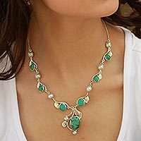Turquoise and cultured pearl Y-necklace,