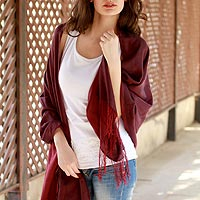 Silk and wool reversible shawl Maroon Orchid India