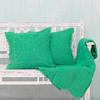 Cotton throw and cushion covers Jaipur Mint 3 pieces India