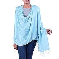 Silk shawl Blue Whisper India