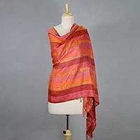 Silk and wool shawl Autumn Fire India