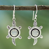 Moonstone dangle earrings, 'Turtle Wisdom' - Moonstone dangle earrings