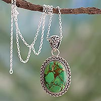 Sterling silver pendant necklace, 'Mythic Sky' - Composite Turquoise Jewelry in a Sterling Silver Necklace
