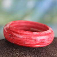 Bone bangle bracelet, 'Delhi Sunset' - Handcrafted Red Buffalo Bone Wide Bangle Bracelet