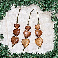 Wood ornaments, 'Joyous Hearts' (set of 3) - Wood ornaments (Set of 3)