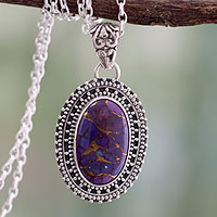 Sterling silver pendant necklace, 'Violet Enigma' - Sterling Silver and Composite Turquoise Pendant Necklace