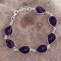 Amethyst link bracelet, 'Blissful Beauty' - Sterling Silver and Amethyst Link Bracelet