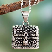 Sterling silver locket necklace, 'Prayer Chest' - Sterling Silver Locket Necklace