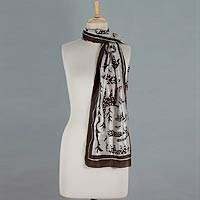 Silk batik scarf Jungle Fantasy India