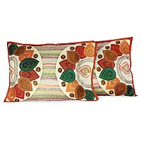 Applique cushion covers, 'Spice Islands' (pair) - Applique cushion covers (Pair)