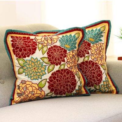 Applique cushion covers, Indian Marigolds (pair)