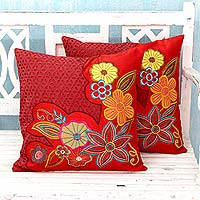 Applique cushion covers Red Romance pair India