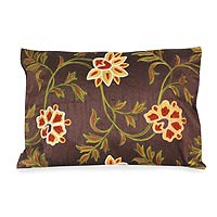 Embroidered cushion cover Chocolate Geraniums India