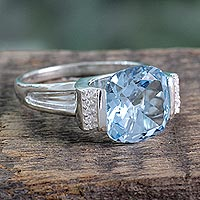 Blue topaz ring, 'India Royal' - Hand Made Sterling Silver Single Stone Blue Topaz Ring