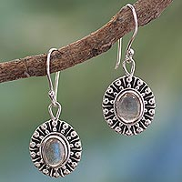 Labradorite dangle earrings, 'Mughal Aura' - Unique Sterling Silver and Labradorite Earrings