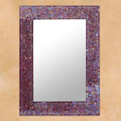 Glass mosaic wall mirror, Burgundy Light