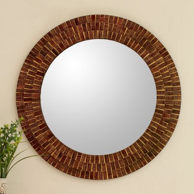 Glass mosaic wall mirror, Round Mumbai Maze
