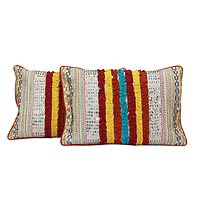 Embroidered cushion covers Holi Joy pair India