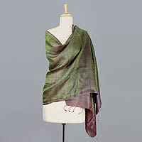 Reversible silk shawl Persian Olive India