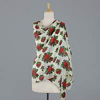 Wool shawl Red Rose Bouquet India