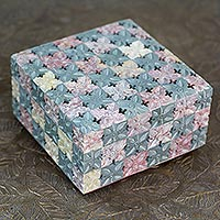 Soapstone box, 'Patchwork Garden' - Soapstone box