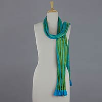 Beaded crinkle silk scarf Mountain Lake India