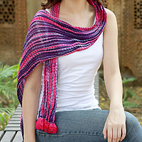 Beaded crinkle silk scarf Amethyst Glory India