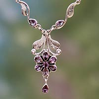 Amethyst flower necklace, 'Blossoming Love' - Amethyst flower necklace