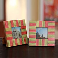 Indian elm wood photo frames, 'Dream of Delhi' (pair, 3x3) - Wood photo frames (Pair, 3x3)