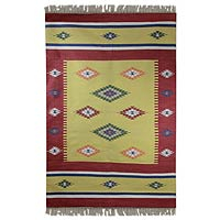 Cotton dhurrie rug, 'Morning Star' (4x6) - Cotton dhurrie rug (4x6)