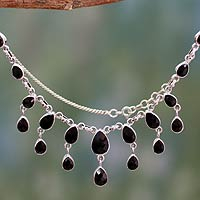Onyx waterfall necklace, 'Midnight Cascade' - Hand Made Sterling Silver Waterfall Onyx Necklace