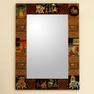 Decoupage mirror, Mughal Hunting Expedition