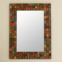 Decoupage wall mirror, 'Stamp Collector' - Decoupage wall mirror