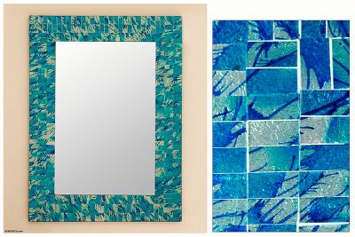 Glass mosaic wall mirror, Silver Beach