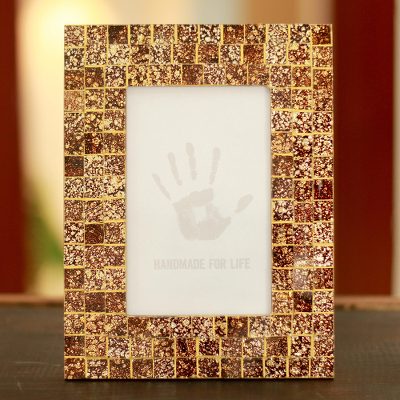 Glass mosaic photo frame, Golden Fireflies (4x6)