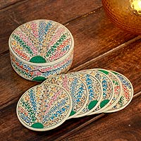 Papier mache coasters Srinagar Bouquet set of 6 India