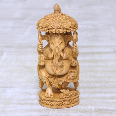 Wood sculpture, 'Blessed Ganesha II' - Wood sculpture