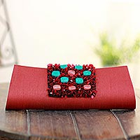 Beaded clutch handbag Red Radiance India