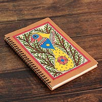 Madhubani journal, 'Bihar Songbird' - Handmade Madhubani Painting Journal