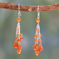 Carnelian waterfall earrings, 'Fiery Cascade' - Carnelian Earrings