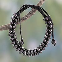 Hematite Shambhala-style bracelet, 'Tranquil Night' - Hematite Shambhala-style Bracelet Crafted by Hand