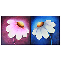 'Happy Blossoms' (diptych) - Fine Art Original Paintings from India (diptych)
