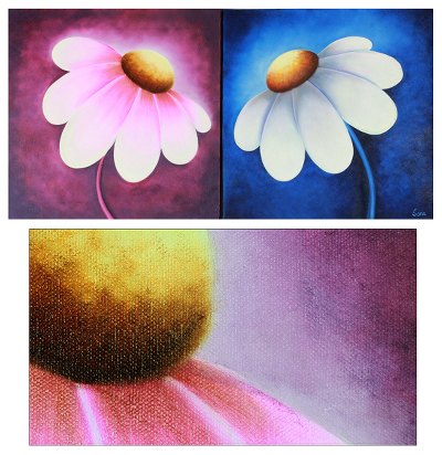 'Happy Blossoms' (diptych) - Fine Art Original Paintings from India (diptych)