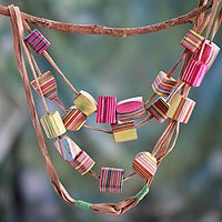 Indian elm woodand leather waterfall necklace,