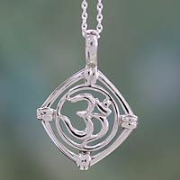 Sterling silver pendant necklace, 'Mantra Prayer' - India Mantra Silver Necklace