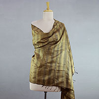Silk shawl, 'Natural Splendor' - Handwoven Tussar Silk Shawl