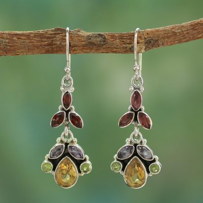 Multi-gem dangle earrings, Tropical Elegance
