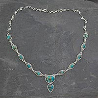 Sterling silver Y necklace, 'Blue Magnificence' - Turquoise Color Y Necklace Hand Crafted in Sterling Silver