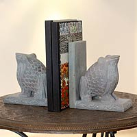 Soapstone bookends, 'Happy Hoppy Frog' (pair) - Hand Carved Soapstone Frog Bookends (Pair)